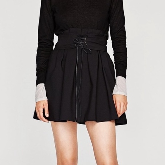 Zara Dresses & Skirts - Zara black corset lace up mini skirt